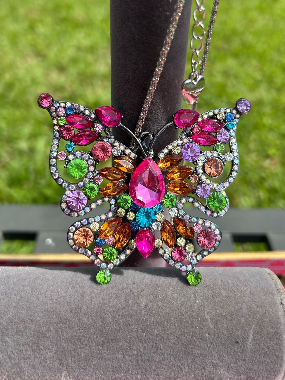 Betsey Johnson Multicolor Rhinestone Butterfly Statement Necklace
